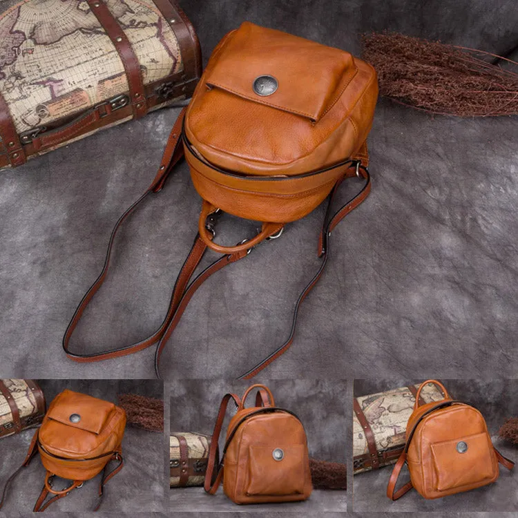 Handmade Cute Womens Brown Leather Backpack Small Backpacks for Women