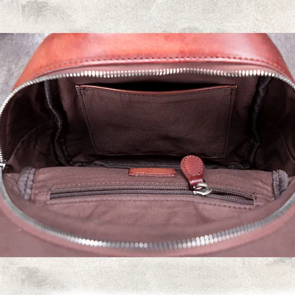 Handmade Cute Womens Brown Leather Backpack Small Backpacks for Women