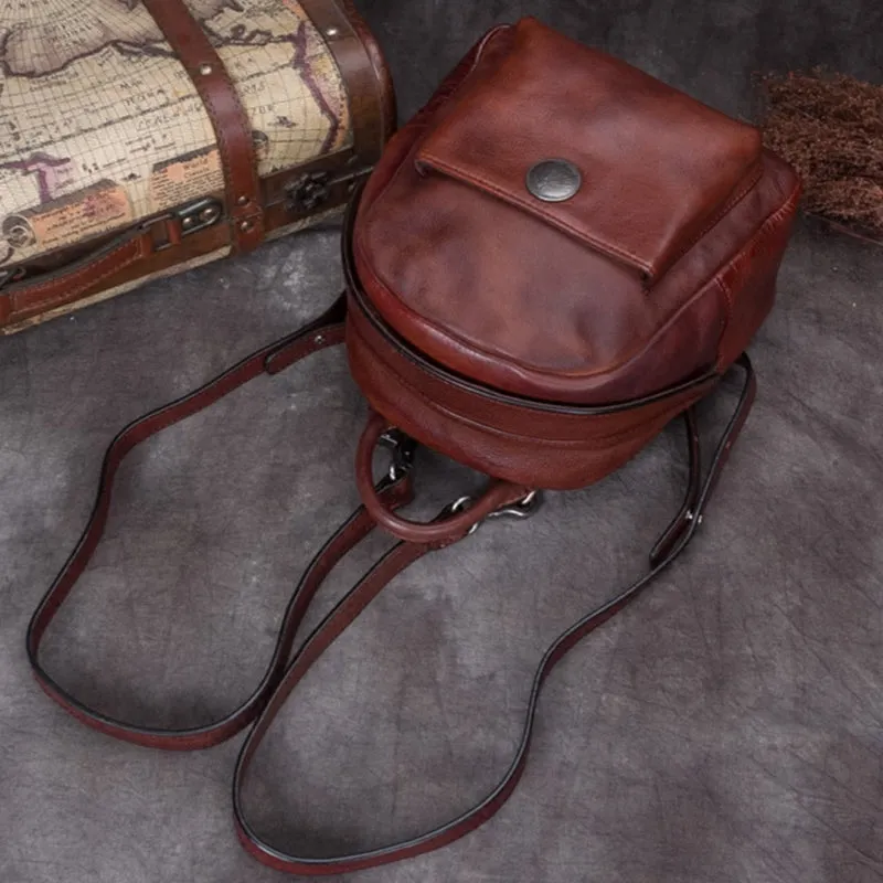 Handmade Cute Womens Brown Leather Backpack Small Backpacks for Women