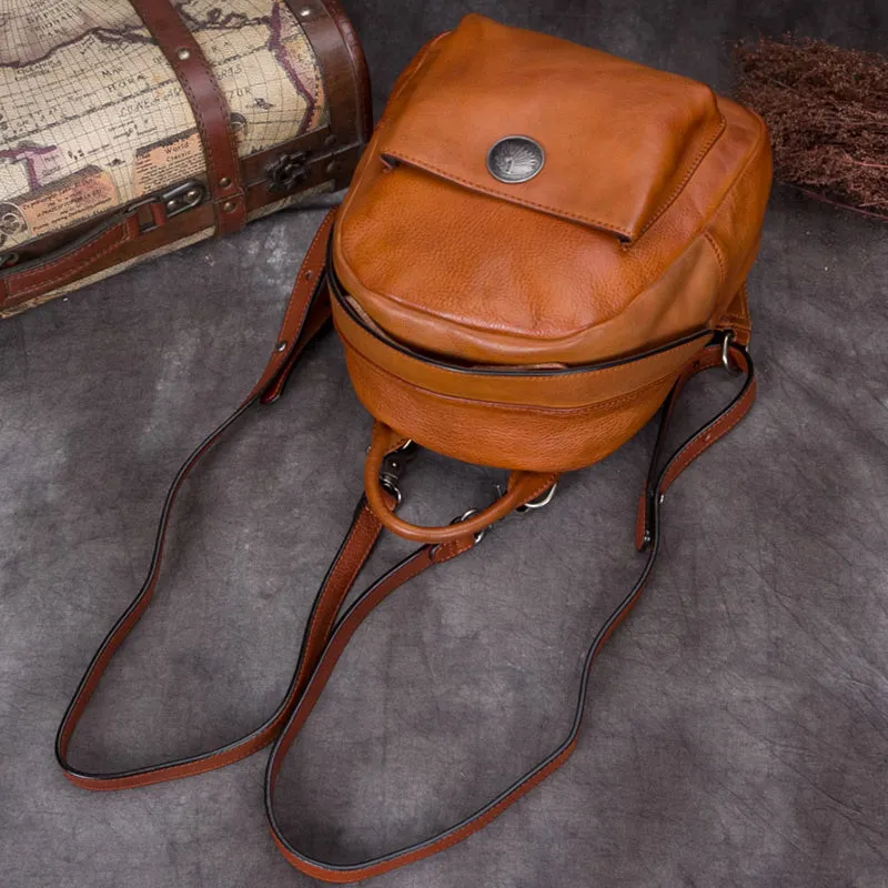Handmade Cute Womens Brown Leather Backpack Small Backpacks for Women