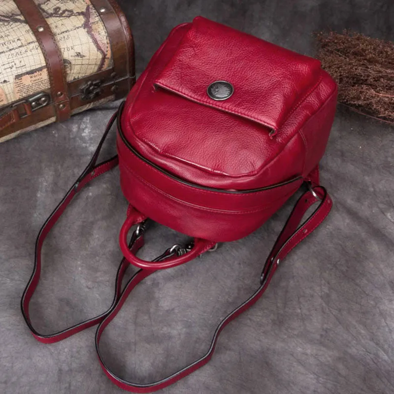 Handmade Cute Womens Brown Leather Backpack Small Backpacks for Women