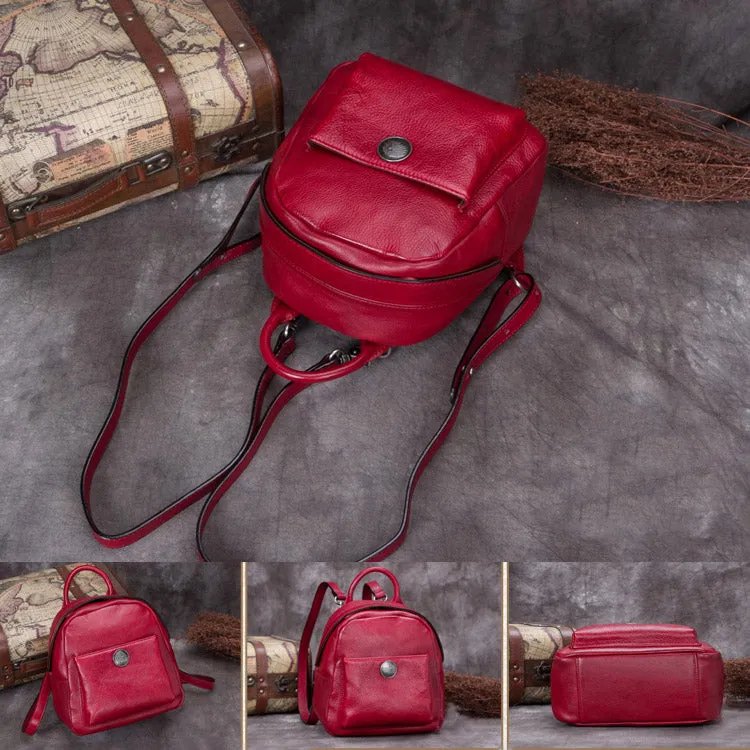 Handmade Cute Womens Brown Leather Backpack Small Backpacks for Women