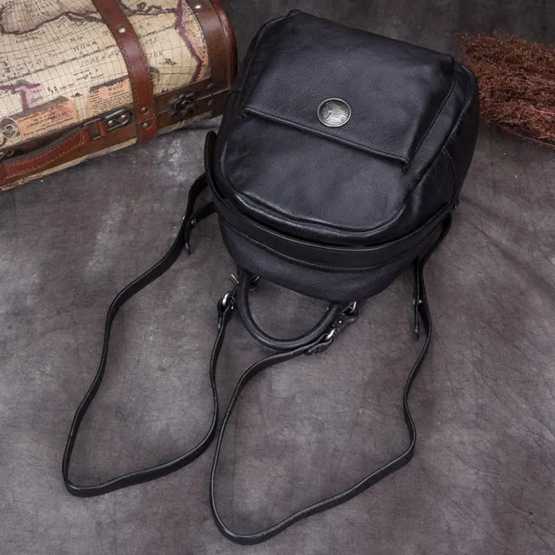 Handmade Cute Womens Brown Leather Backpack Small Backpacks for Women