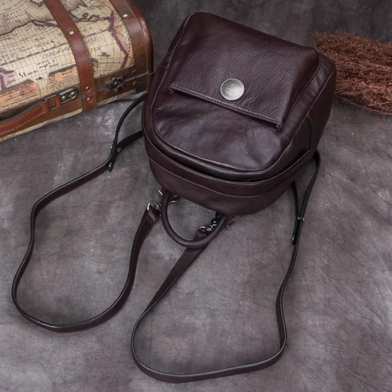 Handmade Cute Womens Brown Leather Backpack Small Backpacks for Women