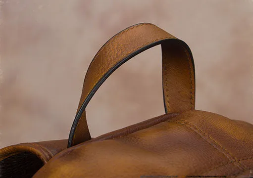 Handmade Womens Black Leather Backpack Purse Book Bags for Women