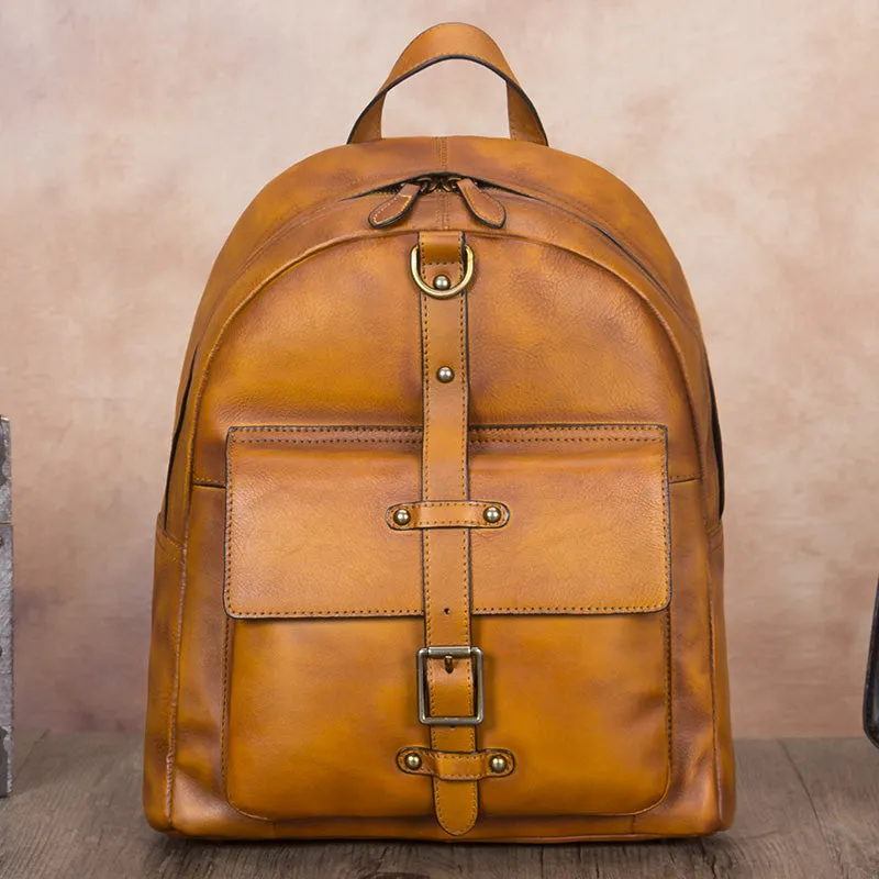 Handmade Womens Black Leather Backpack Purse Book Bags for Women