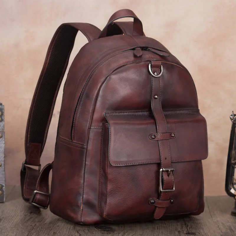 Handmade Womens Black Leather Backpack Purse Book Bags for Women