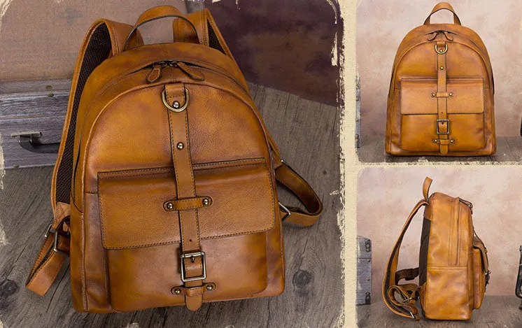 Handmade Womens Black Leather Backpack Purse Book Bags for Women