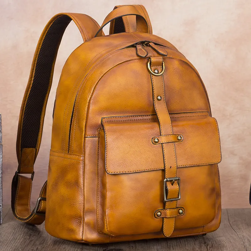 Handmade Womens Black Leather Backpack Purse Book Bags for Women