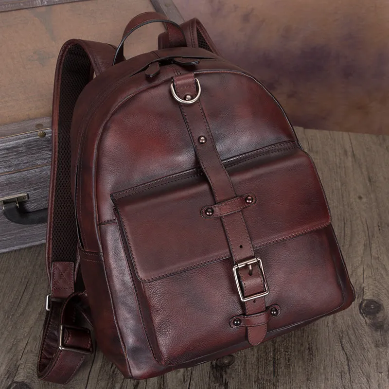 Handmade Womens Black Leather Backpack Purse Book Bags for Women