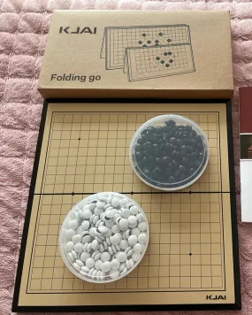 KJAI Go,Magnetic 19x19 Go Game Set Board (11-Inch) with Single Convex Plastic Go Stones - Folding, Portable & Travel-Size Set