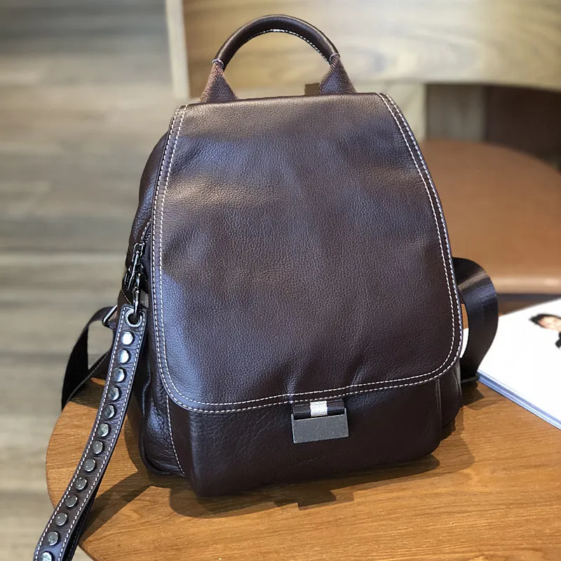 Ladies Small Black Leather Backpack Purse Womens Rucksack Bag