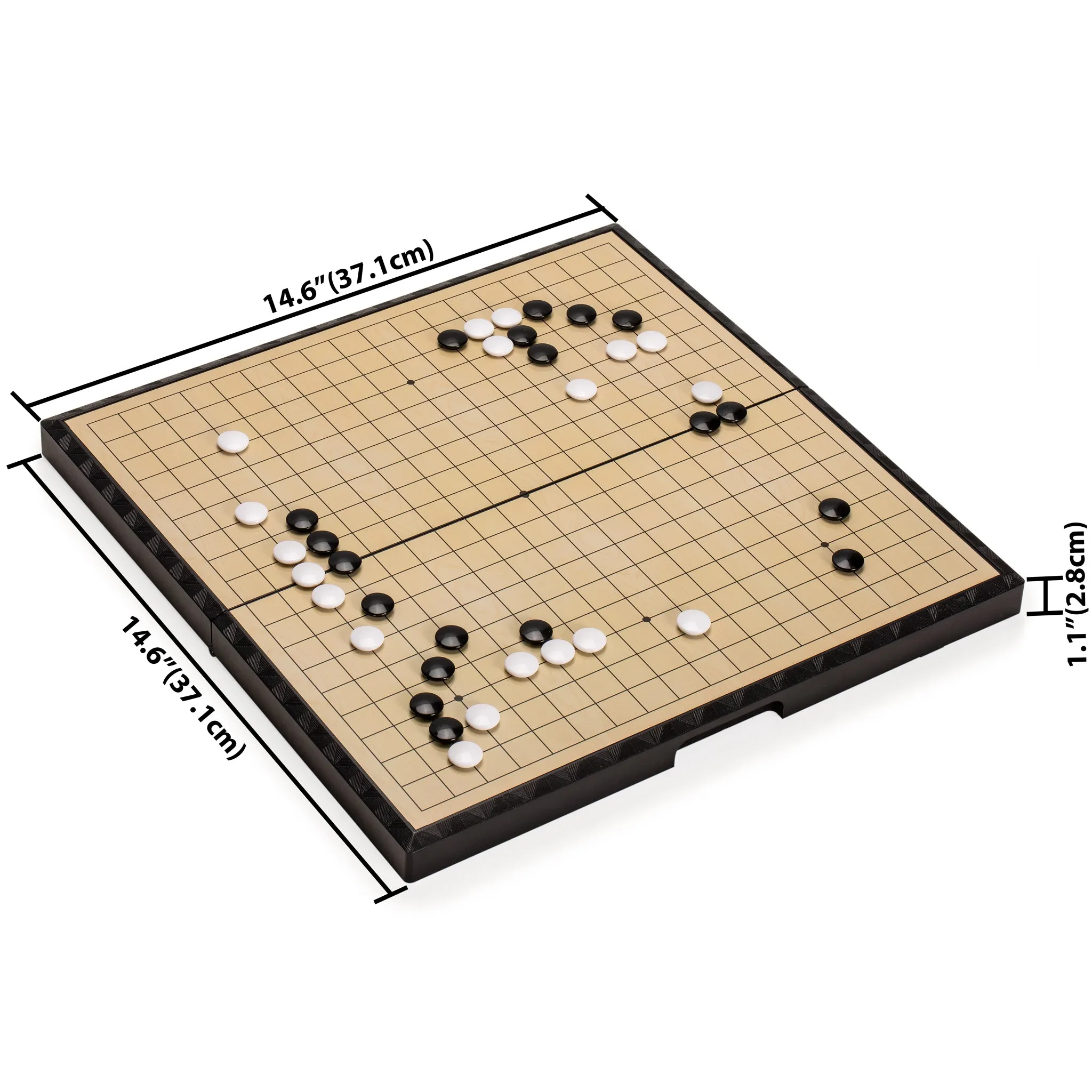 Large Magnetic 19x19 Go Game Set Board (14.6") with Single Convex Stones