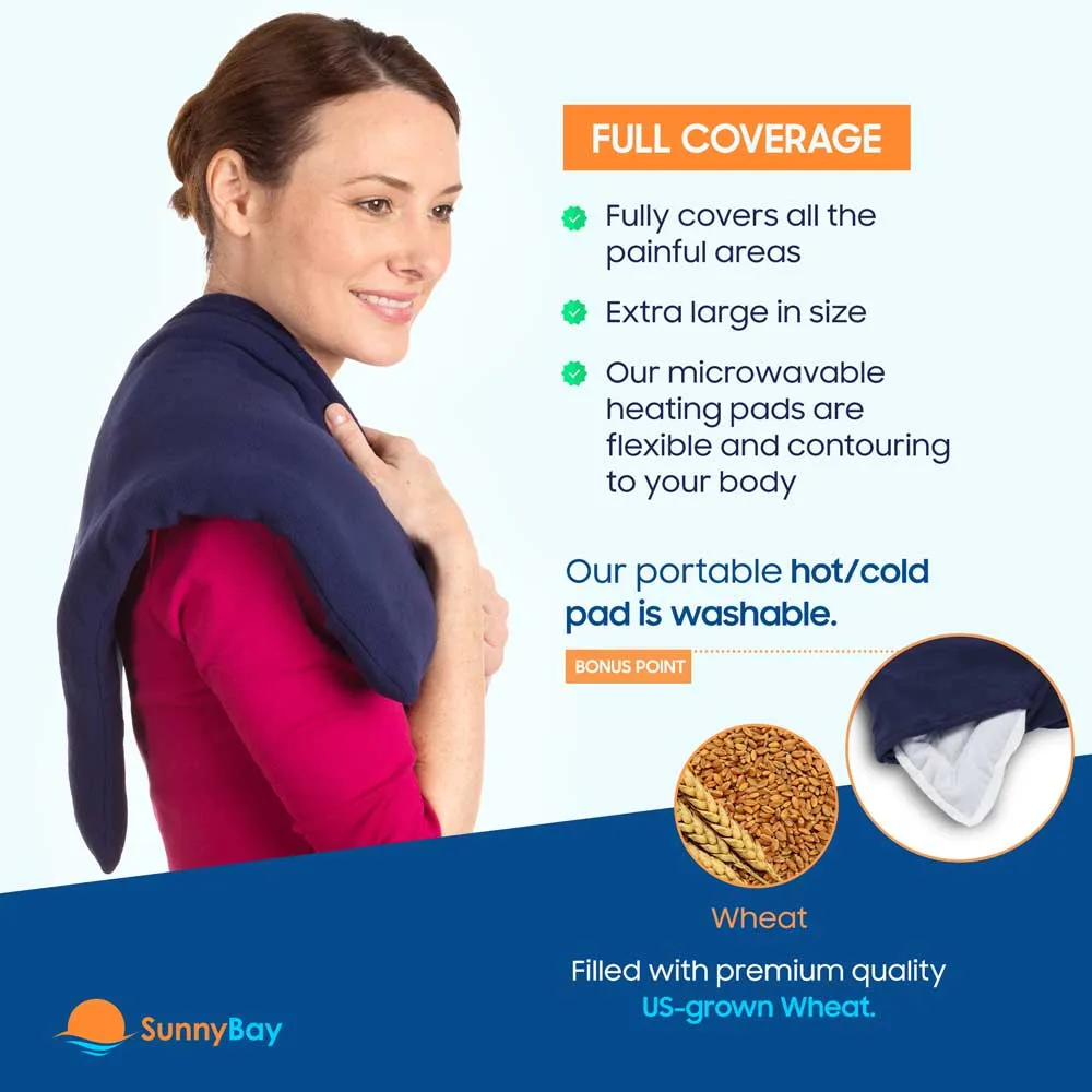Microwavable Extra Large Body Heat Wrap, 10" x 24", Cotton, Navy Blue