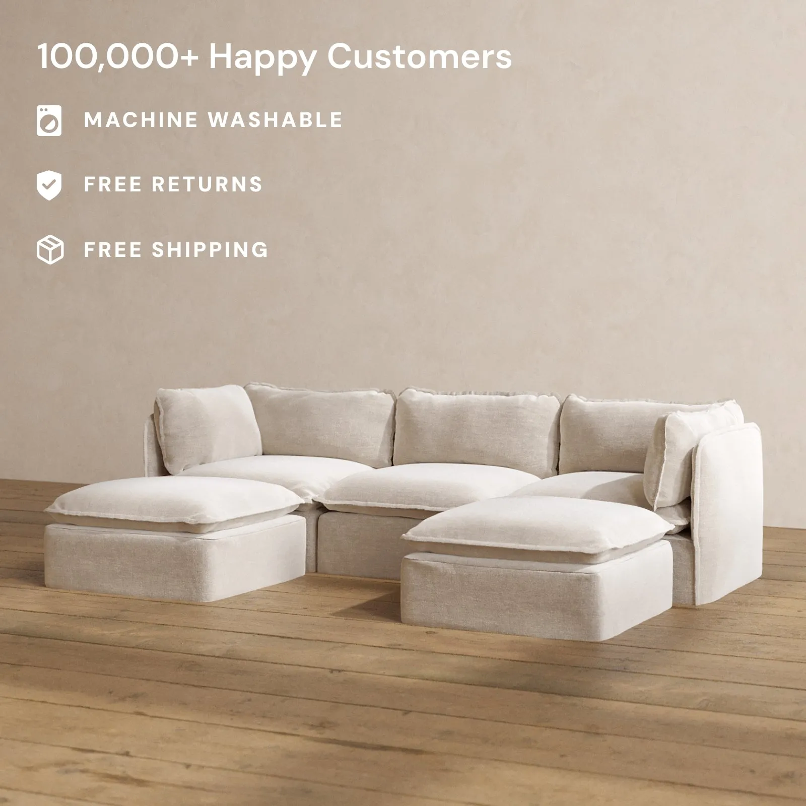 Modular Washable 3-Seater U-Sectional in Mist | Memorix  Seat | Cloud Pillow