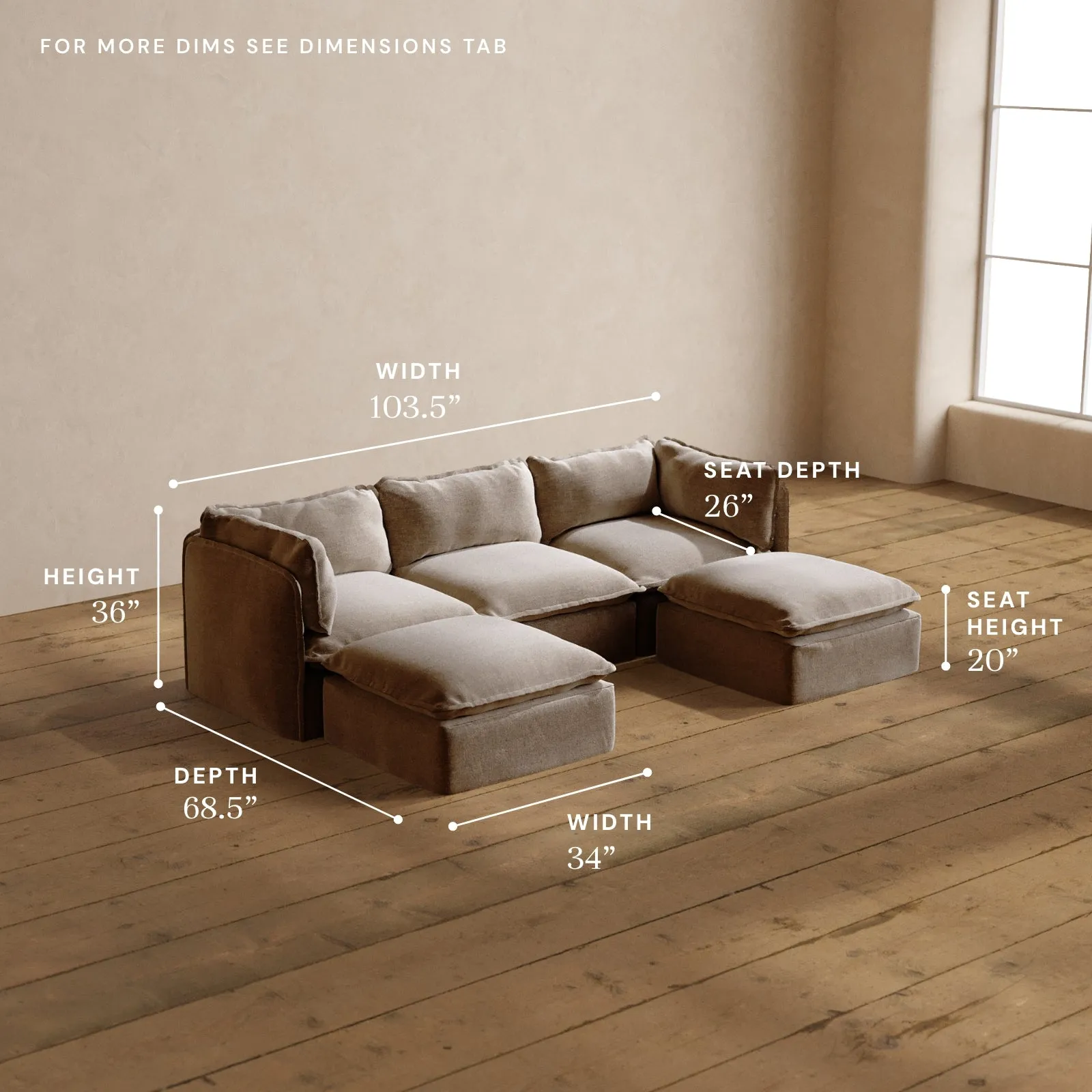 Modular Washable 3-Seater U-Sectional in Mist | Memorix  Seat | Cloud Pillow