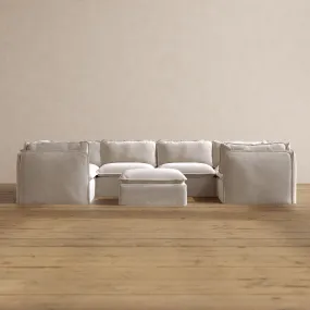 Modular Washable 6-Seater U-Sectional   Ottoman in Mist | Memorix  Seat | Cloud Pillow