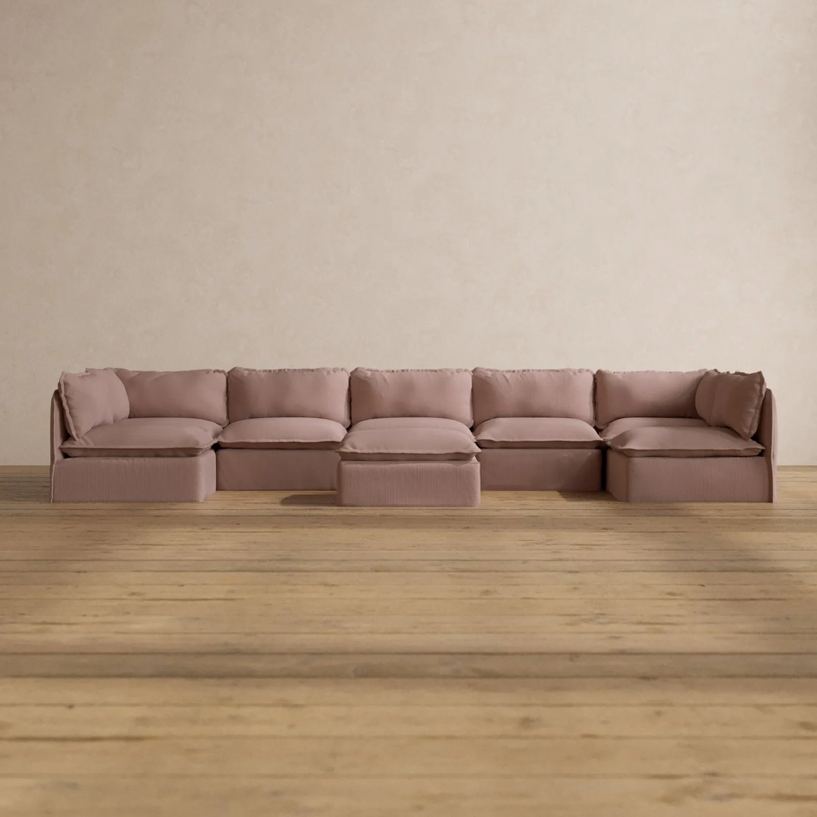 Modular Washable 7-Seater Open-Ends U-Sectional   Ottoman in Sakura | Memorix  Seat | Cloud Pillow