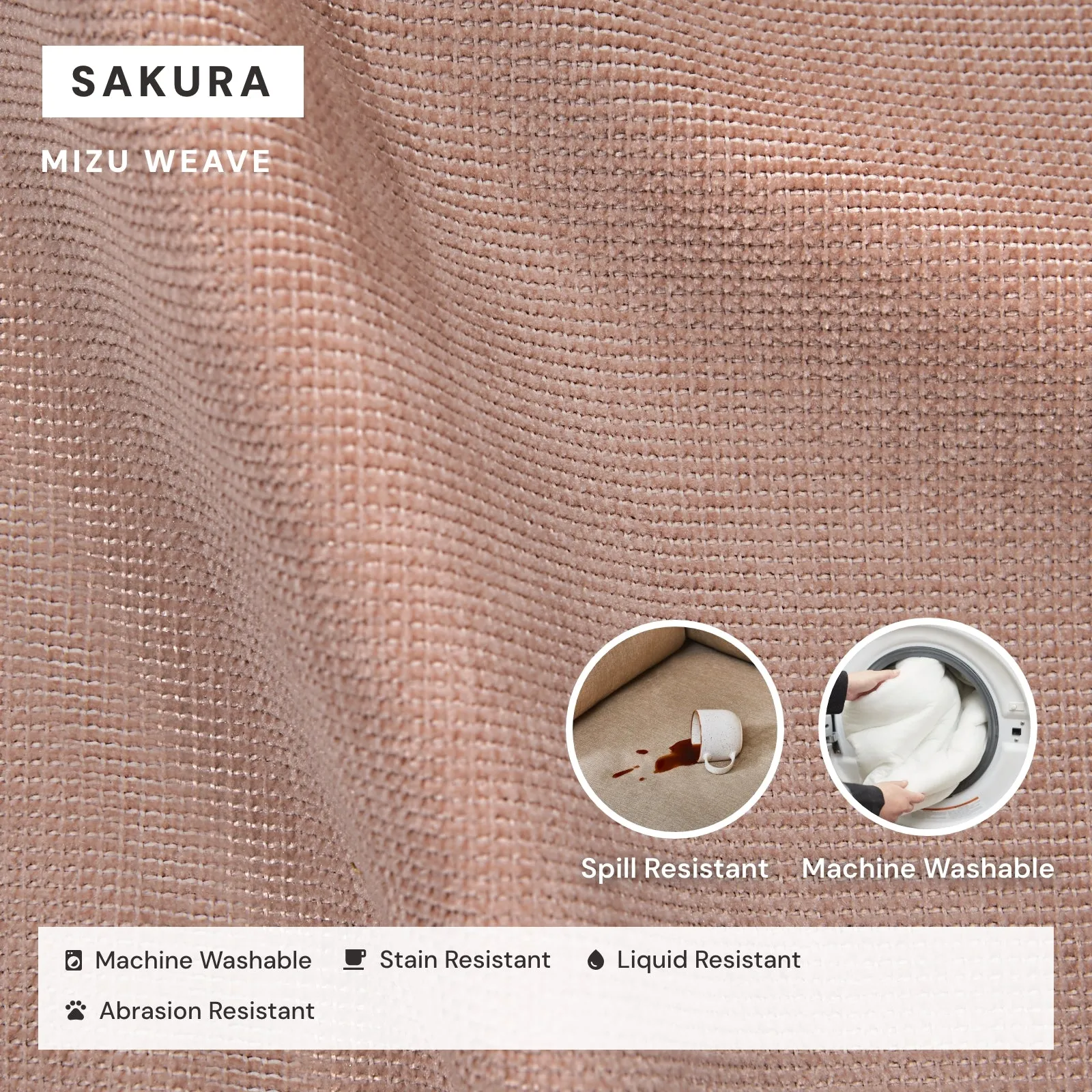 Modular Washable 7-Seater Open-Ends U-Sectional   Ottoman in Sakura | Memorix  Seat | Cloud Pillow