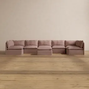 Modular Washable 7-Seater Open-Ends U-Sectional   Ottoman in Sakura | Memorix  Seat | Cloud Pillow