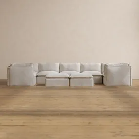 Modular Washable 7-Seater U-Sectional   Bench Ottoman in Powder | Memorix  Seat | Cloud Pillow