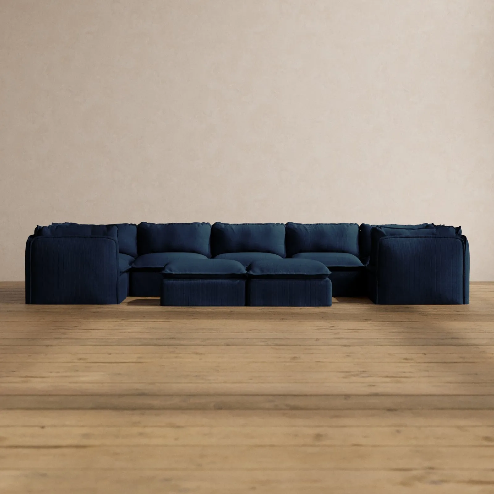 Modular Washable 7-Seater U-Sectional   Bench Ottoman in Sumi | Memorix  Seat | Cloud Pillow