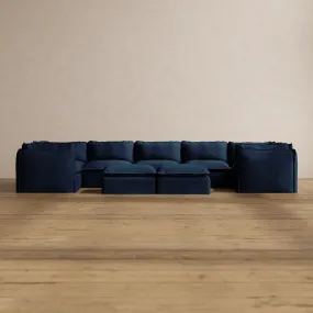 Modular Washable 7-Seater U-Sectional   Bench Ottoman in Sumi | Memorix  Seat | Cloud Pillow