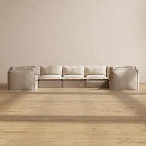 Modular Washable 7-Seater U-Sectional in Oat | Deluxe  Seat | Contour Pillow