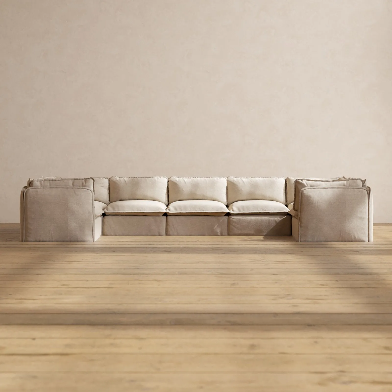 Modular Washable 7-Seater U-Sectional in Oat | Deluxe  Seat | Contour Pillow