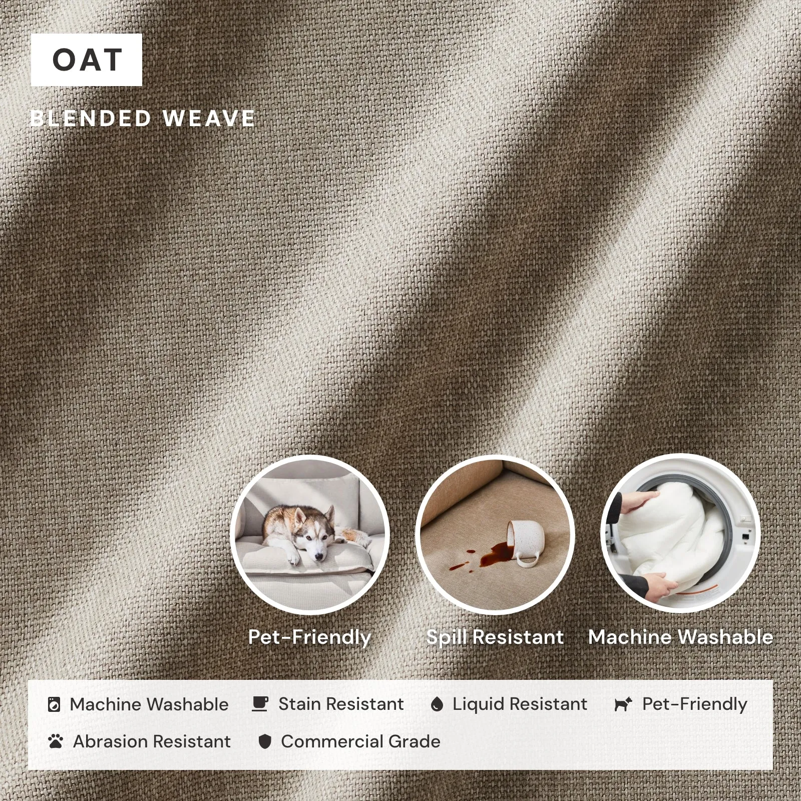 Modular Washable 7-Seater U-Sectional in Oat | Deluxe  Seat | Contour Pillow