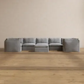 Modular Washable 7-Seater U-Sectional   Ottoman in Pumice | Memorix  Seat | Cloud Pillow