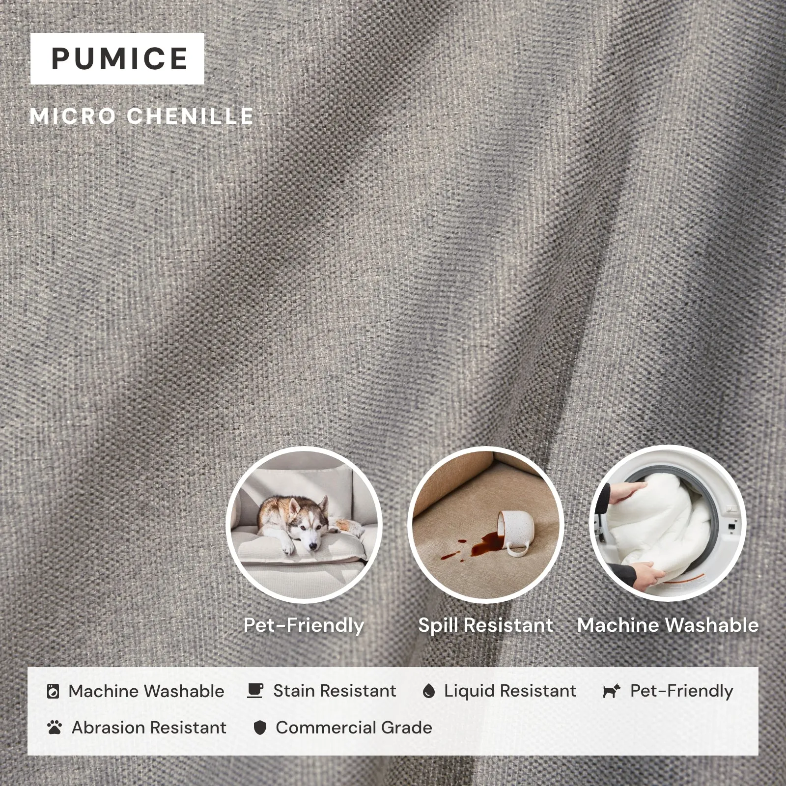 Modular Washable 7-Seater U-Sectional   Ottoman in Pumice | Memorix  Seat | Cloud Pillow
