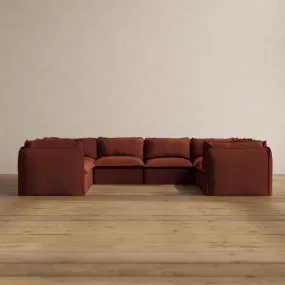 Modular Washable 8-Seater U-Sectional in Rust | Deluxe  Seat | Cloud Pillow