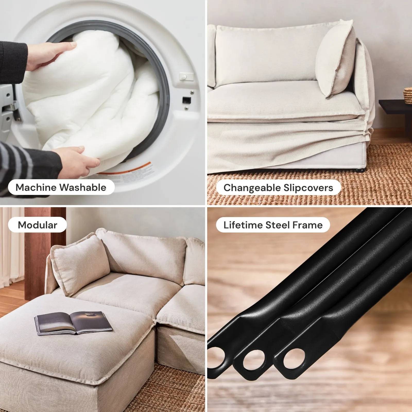 Modular Washable 8-Seater U-Sectional in Rust | Deluxe  Seat | Cloud Pillow