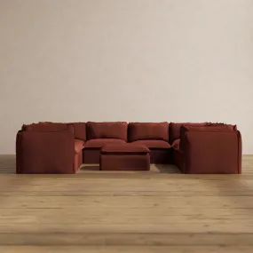 Modular Washable 8-Seater U-Sectional   Ottoman in Rust | Memorix  Seat | Cloud Pillow