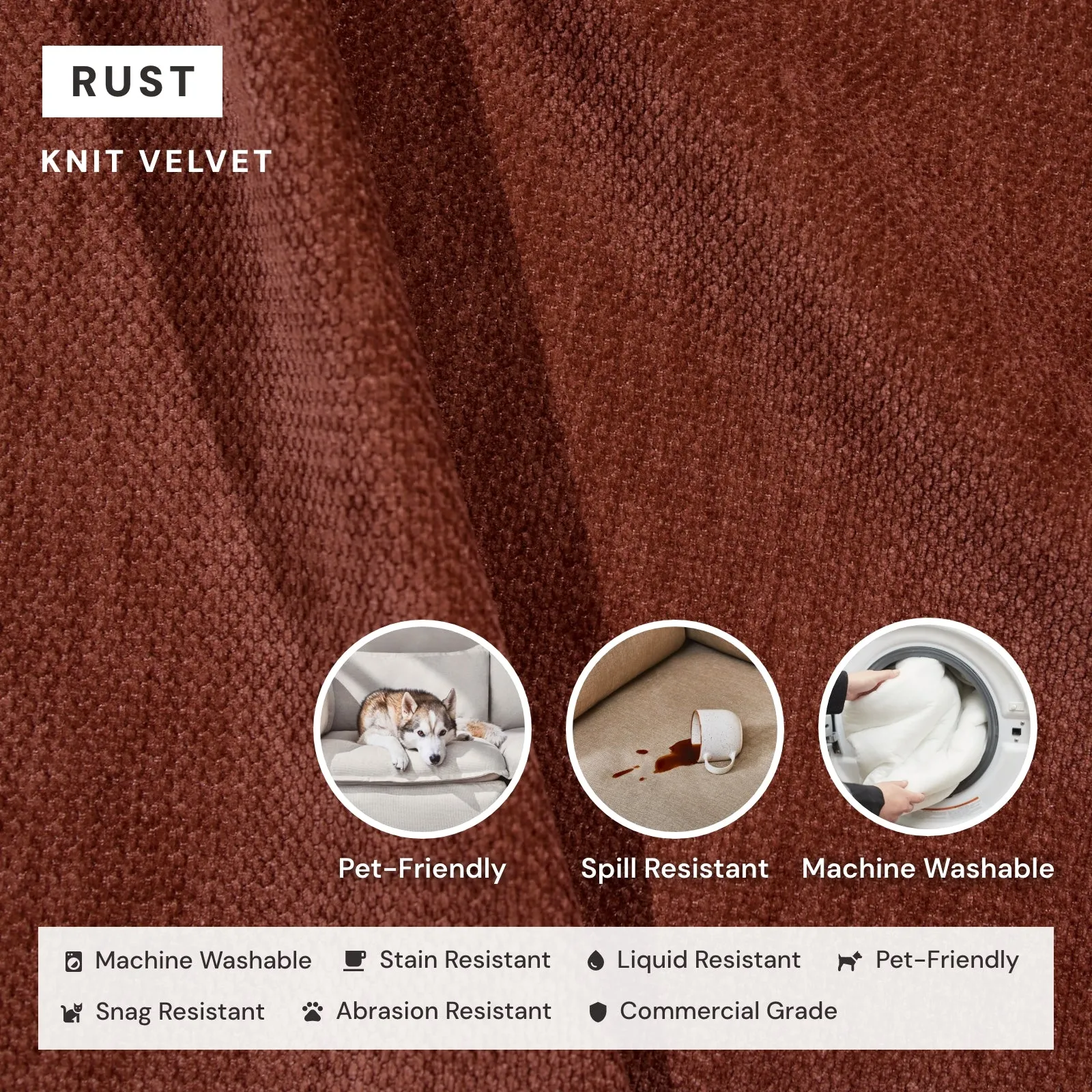 Modular Washable 8-Seater U-Sectional   Ottoman in Rust | Memorix  Seat | Cloud Pillow