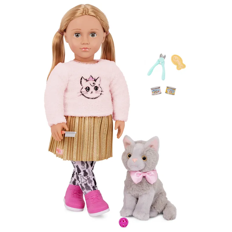 Our Generation 18 Inch Doll W Pet Kitten Melena & Mittens