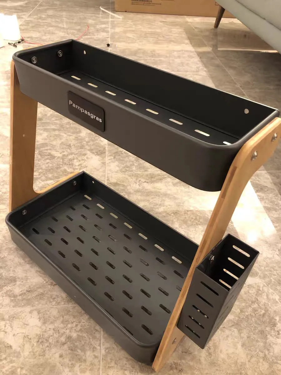 Pampasgras-Countertop Spice Rack 2-Tier Kitchen Spice Organizer Storage Shelves